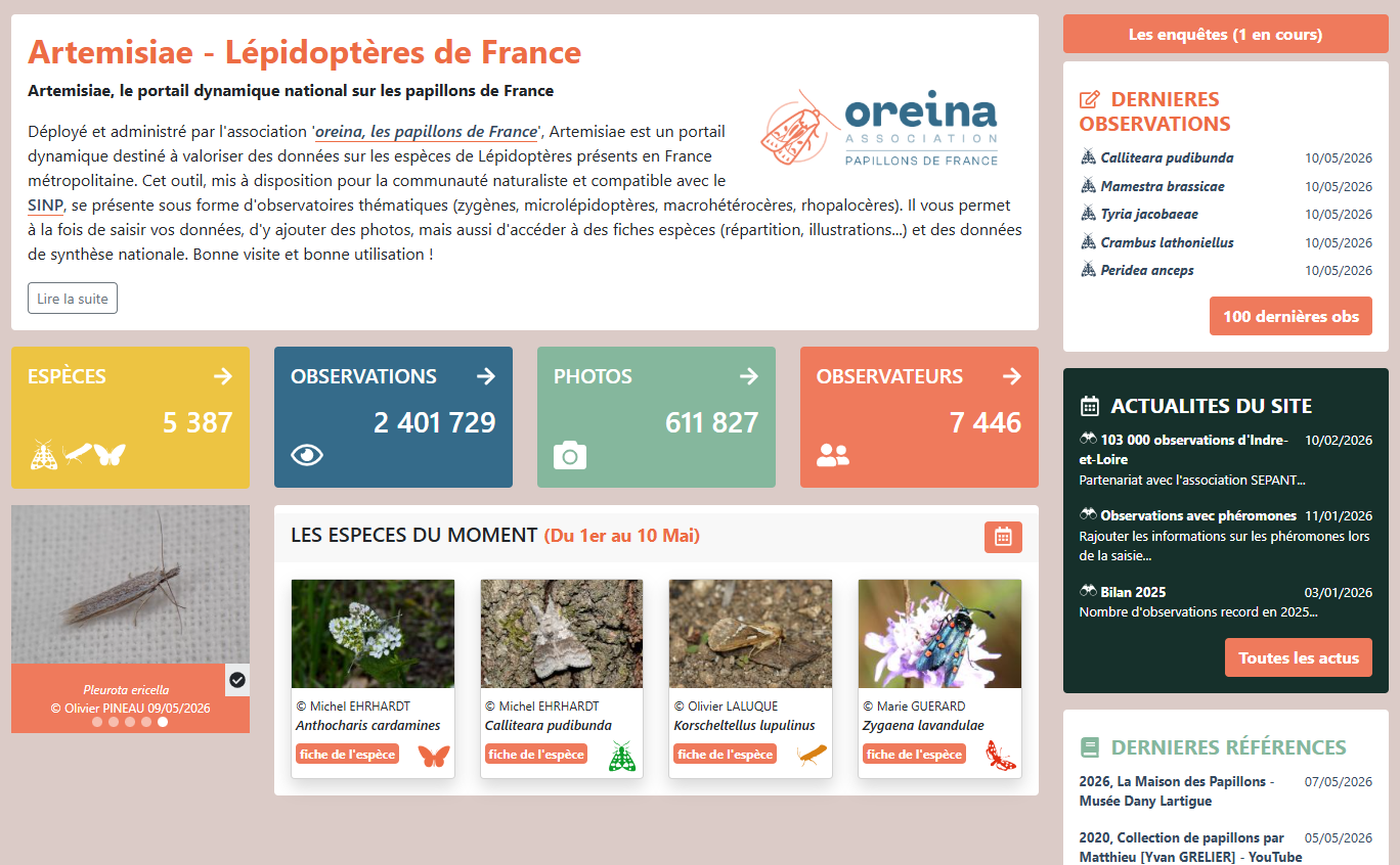 Capture d'écran de la page d'accueil du portail Artemisiae